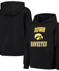 Youth Black Iowa Hawkeyes Big Bevel Pullover Hoodie -MLB Shop 4006007 ALT