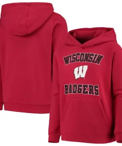 Youth Red Wisconsin Badgers Big Bevel Pullover Hoodie -MLB Shop 4006797 ALT