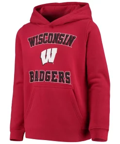 Youth Red Wisconsin Badgers Big Bevel Pullover Hoodie -MLB Shop 4006797 ALT2