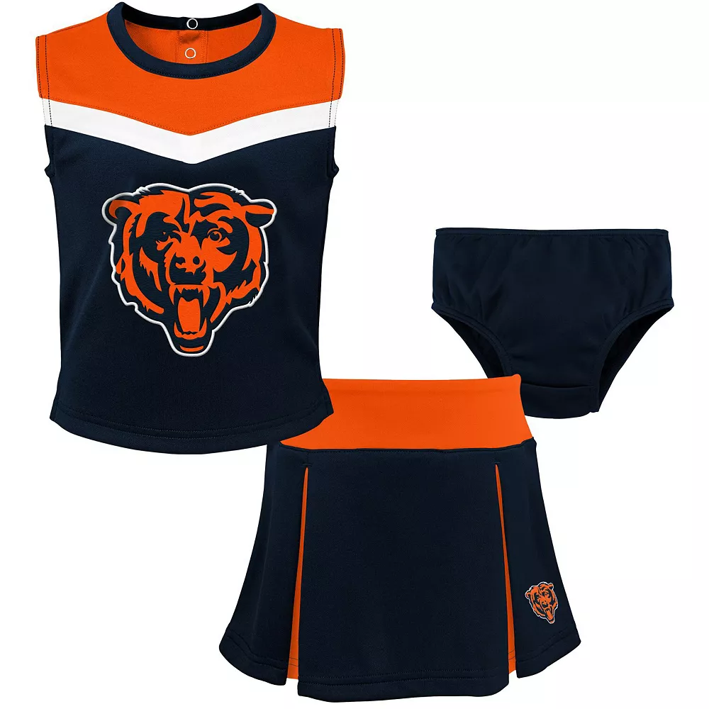Girls Toddler Navy/Orange Chicago Bears Two-Piece Spirit Cheerleader Set with Bloomers 1 Girls Toddler Navy/Orange Chicago Bears Two-Piece Spirit Cheerleader Set with Bloomers