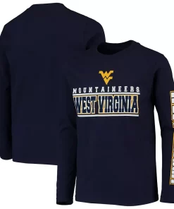 Youth Navy West Virginia Mountaineers Transition Two-Hit Long Sleeve T-Shirt