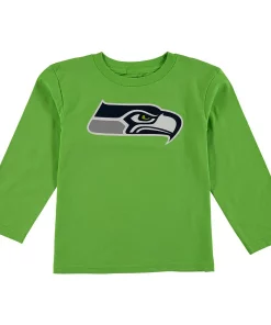 Preschool Neon Green Seattle Seahawks Team Logo Long Sleeve T-Shirt