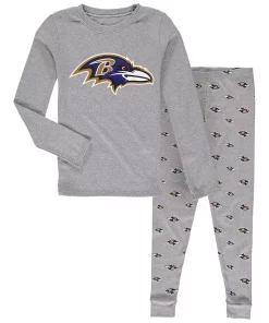 Preschool Heathered Gray Baltimore Ravens Long Sleeve T-Shirt & Pants Sleep Set