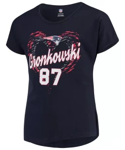 Girls Youth Rob Gronkowski Navy New England Patriots Sonic Heart Player Name & Number Dolman T-Shirt -MLB Shop 4034325 ALT2