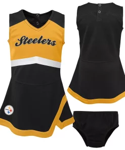 Girls Toddler Black/Gold Pittsburgh Steelers Cheer Captain Jumper Dress