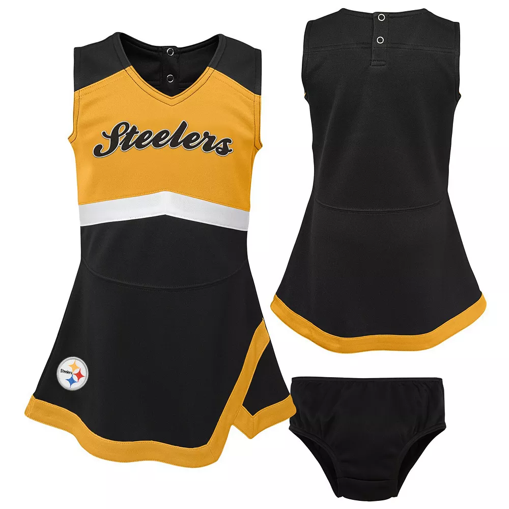 Girls Toddler Black/Gold Pittsburgh Steelers Cheer Captain Jumper Dress 1 Girls Toddler Black/Gold Pittsburgh Steelers Cheer Captain Jumper Dress