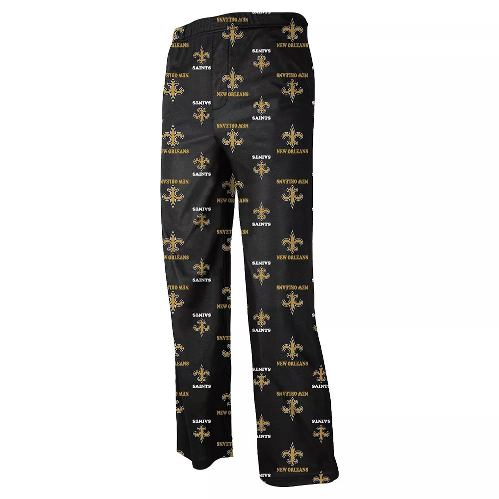New Orleans Saints Preschool Allover Logo Flannel Pajama Pants - Black 1 New Orleans Saints Preschool Allover Logo Flannel Pajama Pants - Black