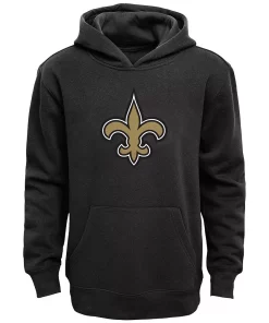 New Orleans Saints Youth Primary Logo Team Color Fleece Pullover Hoodie - Black