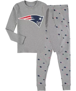 Youth Heathered Gray New England Patriots Long Sleeve T-Shirt & Pants Sleep Set