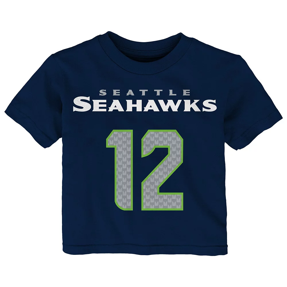 Preschool 12s College Navy Seattle Seahawks Mainliner Name & Number T-Shirt 3 Preschool 12s College Navy Seattle Seahawks Mainliner Name & Number T-Shirt - Image 3