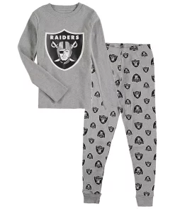 Youth Heathered Gray Las Vegas Raiders Long Sleeve T-Shirt & Pants Sleep Set