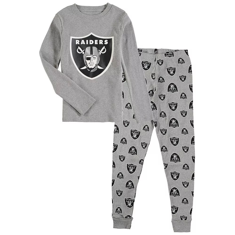 Youth Heathered Gray Las Vegas Raiders Long Sleeve T-Shirt & Pants Sleep Set 1 Youth Heathered Gray Las Vegas Raiders Long Sleeve T-Shirt & Pants Sleep Set