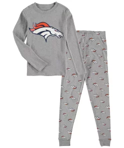 Youth Heathered Gray Denver Broncos Long Sleeve T-Shirt & Pants Sleep Set