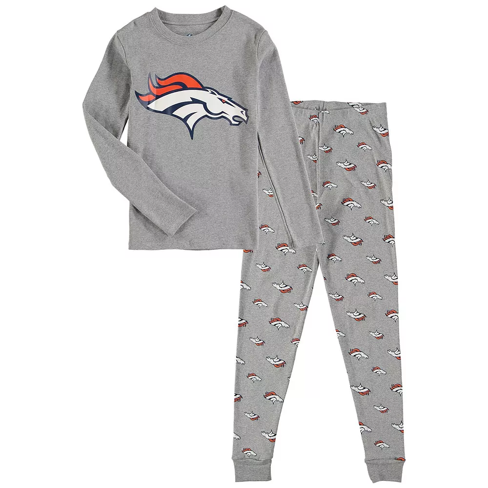 Youth Heathered Gray Denver Broncos Long Sleeve T-Shirt & Pants Sleep Set 1 Youth Heathered Gray Denver Broncos Long Sleeve T-Shirt & Pants Sleep Set