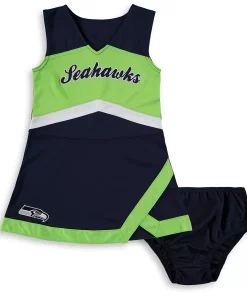 Girls Preschool College Navy/Neon Green Seattle Seahawks Cheer Captain Jumper Dress