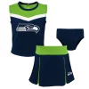 Girls Preschool College Navy Seattle Seahawks Two-Piece Spirit Cheer Cheerleader Set With Bloomers