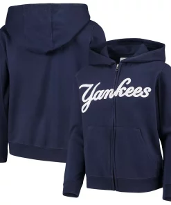 Youth Navy New York Yankees Team Color Wordmark Full-Zip Hoodie