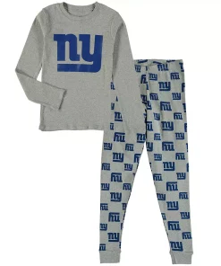 Youth Heathered Gray New York Giants Long Sleeve T-Shirt & Pants Sleep Set
