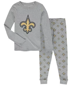 Preschool Heathered Gray New Orleans Saints Long Sleeve T-Shirt & Pants Sleep Set