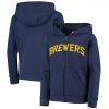 Youth Navy Milwaukee Brewers Team Color Wordmark Full-Zip Hoodie