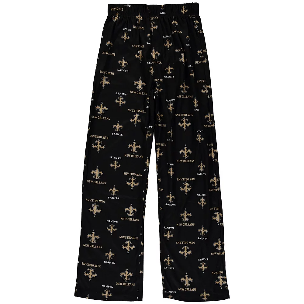 New Orleans Saints Youth All Over Print Lounge Pants - Black 1 New Orleans Saints Youth All Over Print Lounge Pants - Black