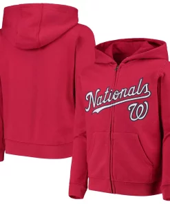 Youth Red Washington Nationals Team Color Wordmark Full-Zip Hoodie