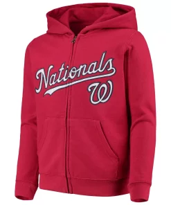 Alternative view of Youth Red Washington Nationals Team Color Wordmark Full-Zip Hoodie