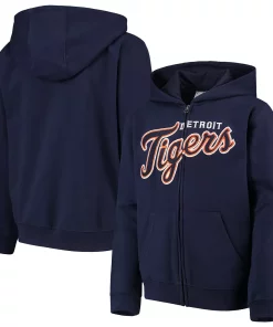 Alternative view of Youth Navy Detroit Tigers Team Color Wordmark Full-Zip Hoodie
