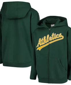Youth Green Oakland Athletics Team Color Wordmark Full-Zip Hoodie