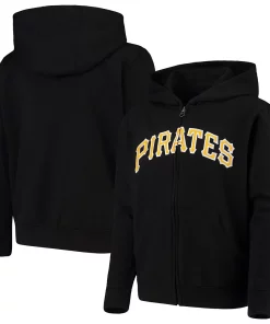 Youth Black Pittsburgh Pirates Team Color Wordmark Full-Zip Hoodie -MLB Shop 4140131 ALT
