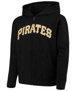 Youth Black Pittsburgh Pirates Team Color Wordmark Full-Zip Hoodie -MLB Shop 4140131 ALT2