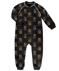 Toddler Black Vegas Golden Knights Team Print Raglan Sleeve Full-Zip Jumper Pajamas