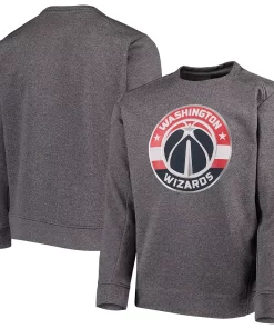 Youth Heathered Gray Washington Wizards Performance Fleece Crew Sweatshirt -MLB Shop 4168511 ALT