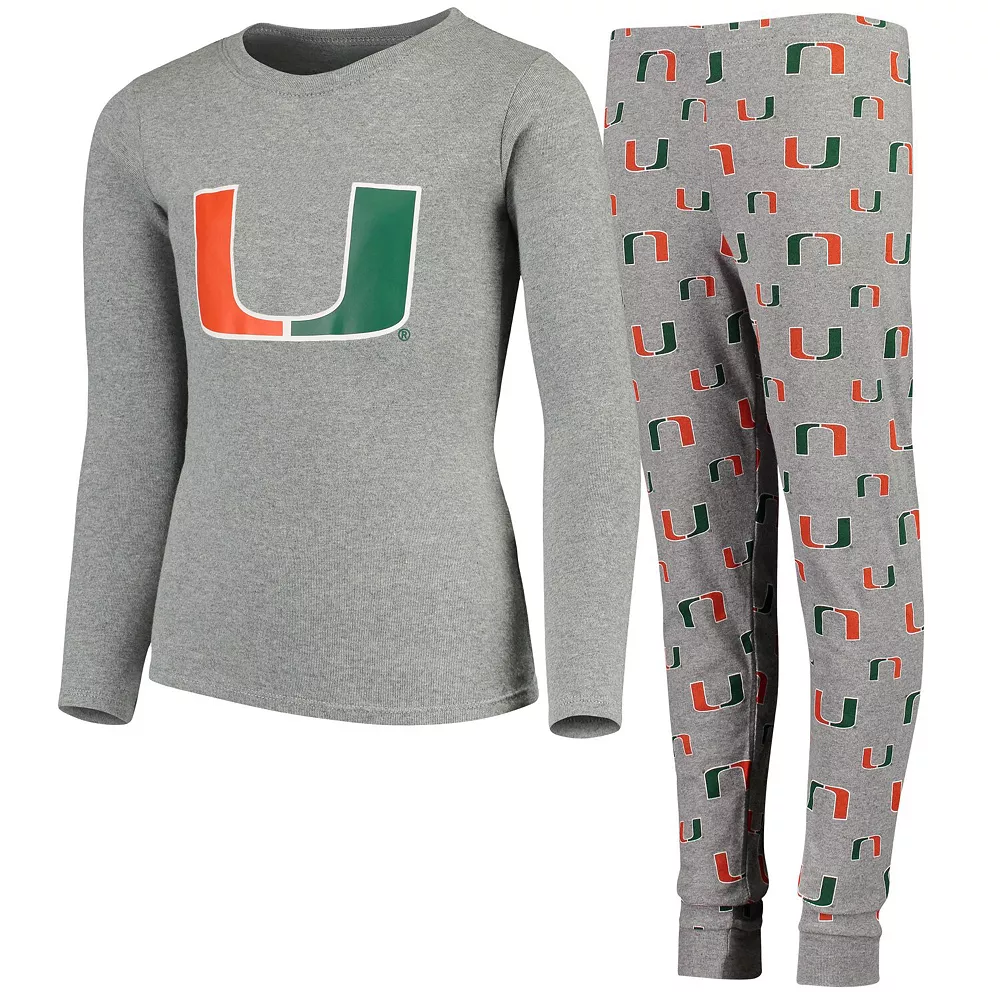 Youth Heathered Gray Miami Hurricanes Long Sleeve T-Shirt & Pant Sleep Set 2 Youth Heathered Gray Miami Hurricanes Long Sleeve T-Shirt & Pant Sleep Set - Image 2