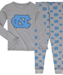 Youth Heathered Gray North Carolina Tar Heels Long Sleeve T-Shirt & Pant Sleep Set
