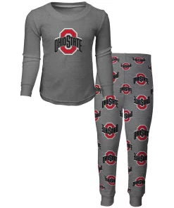 Youth Heathered Gray Ohio State Buckeyes Long Sleeve T-Shirt & Pants Sleep Set