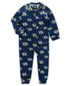 Toddler Navy Nashville Predators Team Print Raglan Sleeve Full-Zip Jumper Pajamas