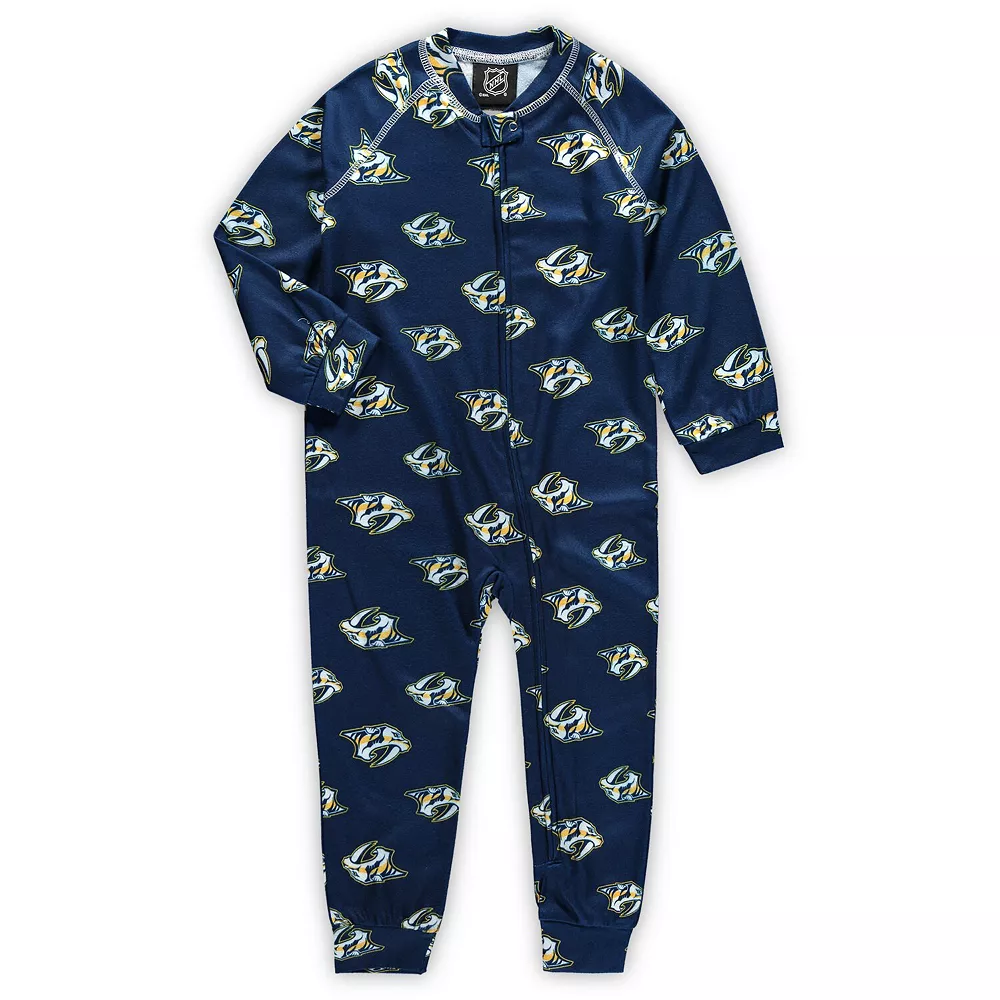 Toddler Navy Nashville Predators Team Print Raglan Sleeve Full-Zip Jumper Pajamas 1 Toddler Navy Nashville Predators Team Print Raglan Sleeve Full-Zip Jumper Pajamas
