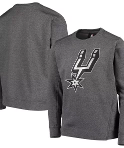 Youth Heathered Gray San Antonio Spurs Performance Fleece Crew Sweatshirt