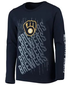 Youth Navy Milwaukee Brewers Score Long Sleeve T-Shirt -MLB Shop 4282881 ALT2