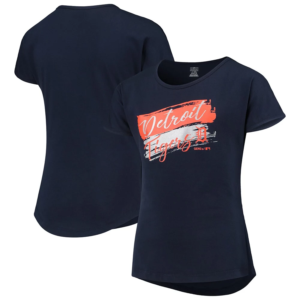 Girls Youth Navy Detroit Tigers Brush Stroke Dolman T-Shirt 2 Girls Youth Navy Detroit Tigers Brush Stroke Dolman T-Shirt - Image 2