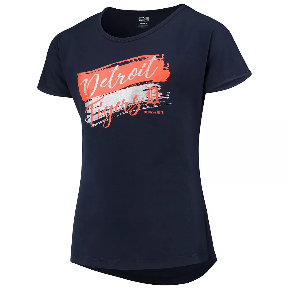 Girls Youth Navy Detroit Tigers Brush Stroke Dolman T-Shirt 3 Girls Youth Navy Detroit Tigers Brush Stroke Dolman T-Shirt - Image 3