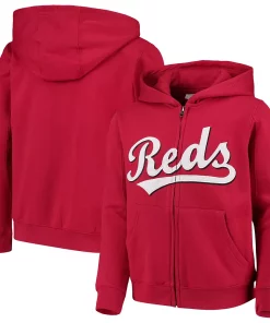 Youth Red Cincinnati Reds Team Color Wordmark Full-Zip Hoodie -MLB Shop 4285640 ALT
