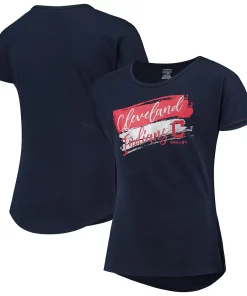 Girls Youth Navy Cleveland Indians Brush Stroke Dolman T-Shirt