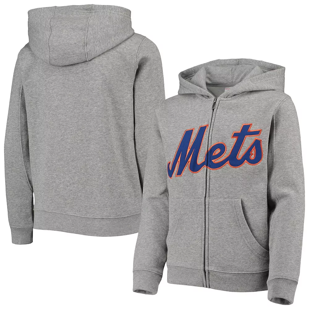 Youth Heathered Gray New York Mets Wordmark Full-Zip Hoodie 1 Youth Heathered Gray New York Mets Wordmark Full-Zip Hoodie