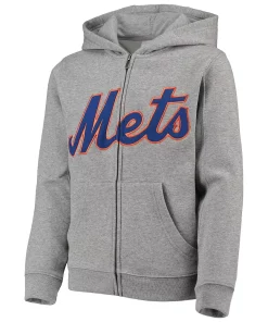 Youth Heathered Gray New York Mets Wordmark Full-Zip Hoodie 6 Youth Heathered Gray New York Mets Wordmark Full-Zip Hoodie -MLB Shop 4287164 ALT2