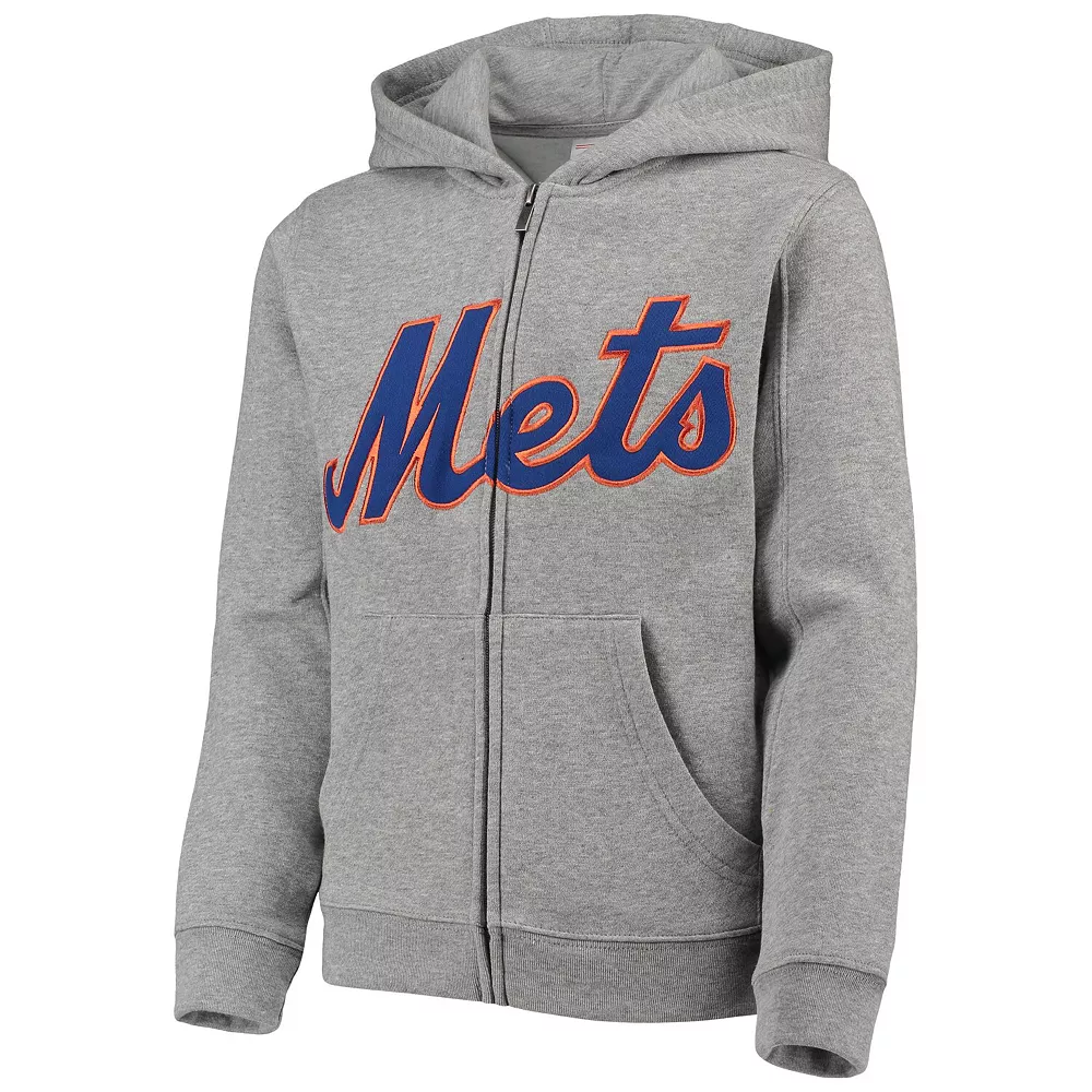 Youth Heathered Gray New York Mets Wordmark Full-Zip Hoodie 3 Youth Heathered Gray New York Mets Wordmark Full-Zip Hoodie - Image 3