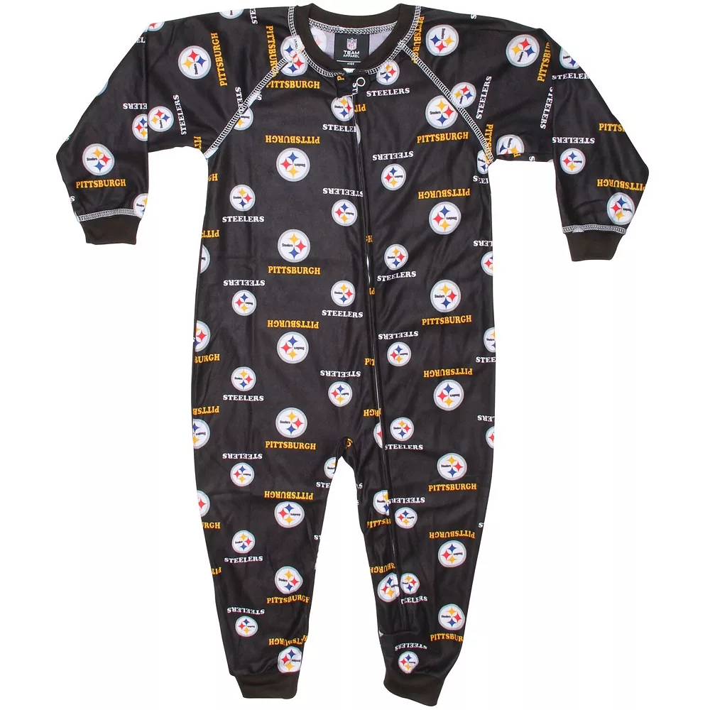 Pittsburgh Steelers Toddler Piped Raglan Full Zip Coverall - Black 1 Pittsburgh Steelers Toddler Piped Raglan Full Zip Coverall - Black