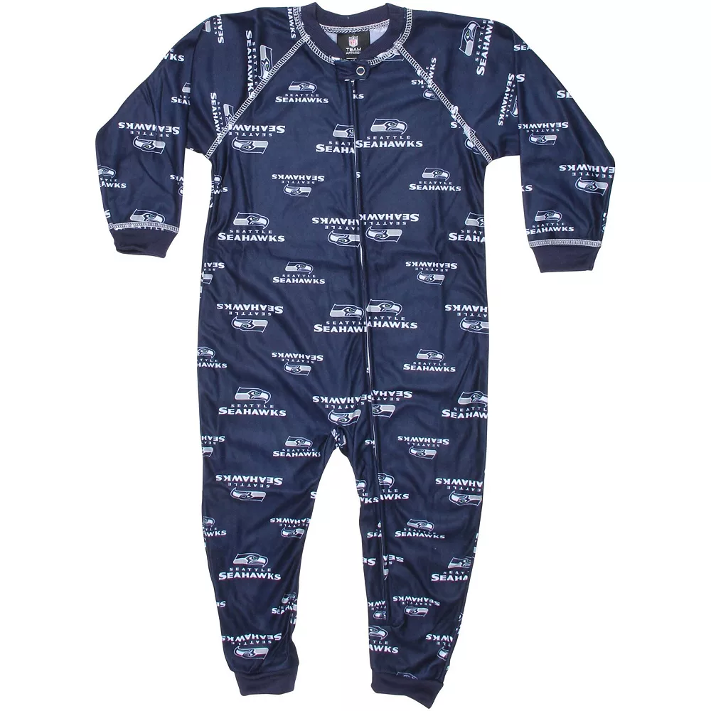 Seattle Seahawks Toddler Piped Raglan Full Zip Coverall - College Navy 2 Seattle Seahawks Toddler Piped Raglan Full Zip Coverall - College Navy - Image 2