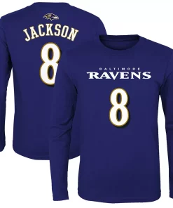 Youth Lamar Jackson Purple Baltimore Ravens Mainliner Name & Number Long Sleeve T-Shirt